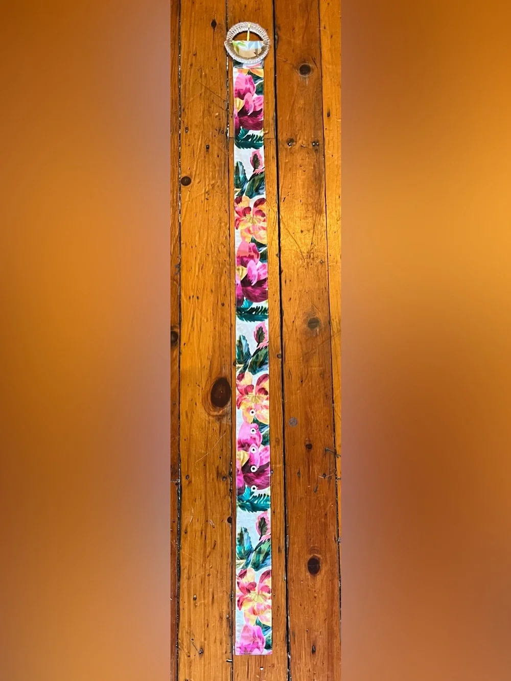 Johnny Was Floral Print Canvas Waist Belt Woven Straw Circular Buckle